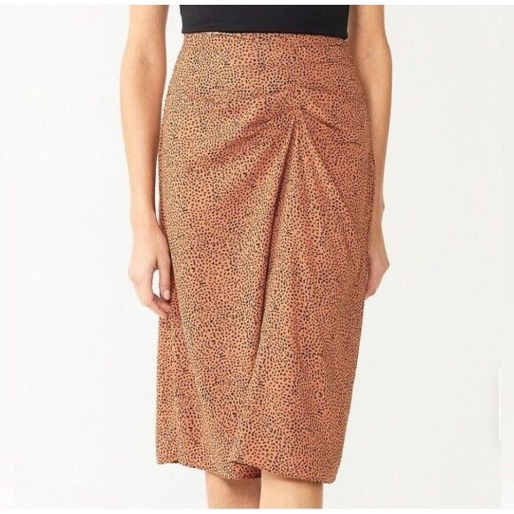 New Nine West Women's Brown Black Print Side Ruched Midi Skirt Size XL